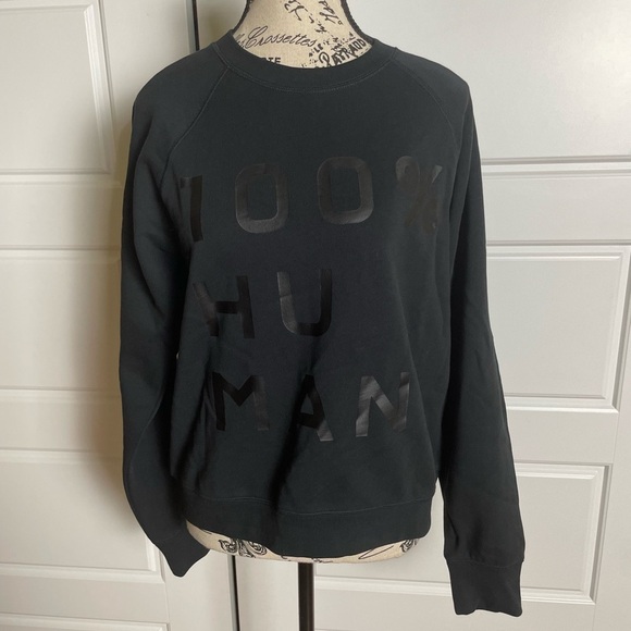 EVERLANE 100% Human Typography Black Crew Neck Sweatshirt Cotton Tone on Tone - Picture 2 of 5